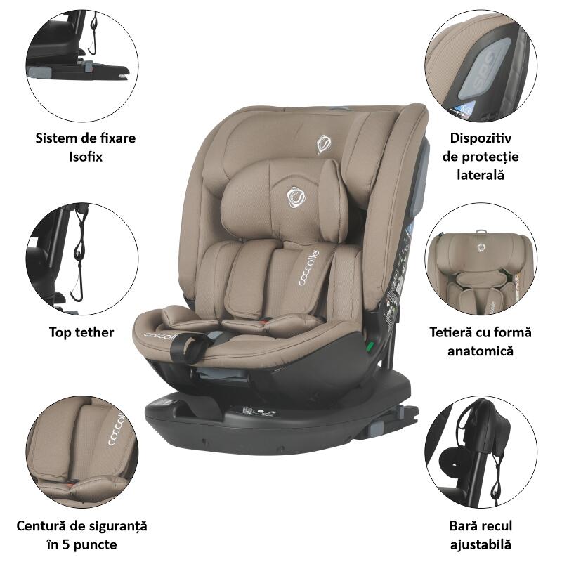 Scaun auto rotativ iSize Coccolle Velsa Taupe brown - gogobaby.ro