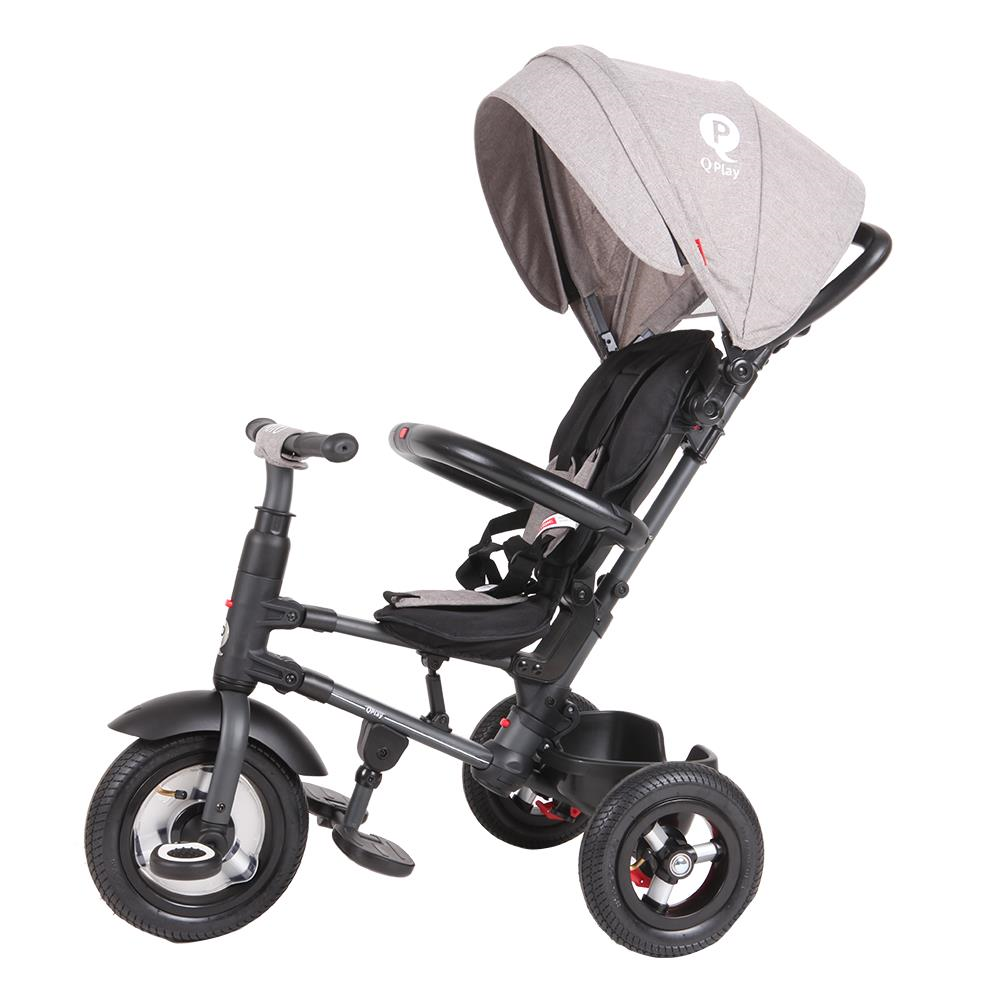 Tricicleta cu roti de cauciuc Qplay Rito Rubber Gri - gogobaby.ro