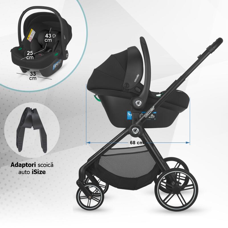 Carucior modular 4in1 Coccolle Serry Light Taupe cu Scoica auto iSize Coccolle Knox Black si Baza isofix iSize Coccolle Knox