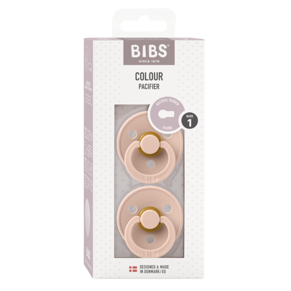 BIBS - Set 2 suzete Colour Latex, tetina rotunda, 0 luni +-Blush