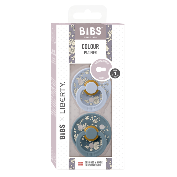 BIBS x LIBERTY - Set 2 suzete Colour Capel Latex, tetina rotunda, 0 luni+-Dusty Blue/Petrol - gogobaby.ro