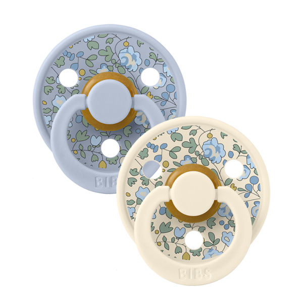 BIBS x LIBERTY - Set 2 suzete Colour Eloise Latex, tetina rotunda, 0 luni+- Dusty Blue/Ivory - gogobaby.ro