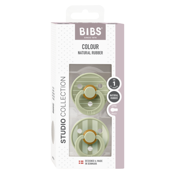 BIBS - Set 2 suzete Colour Studio Collection Stripe Latex, tetina rotunda, 0 luni+ - gogobaby.ro
