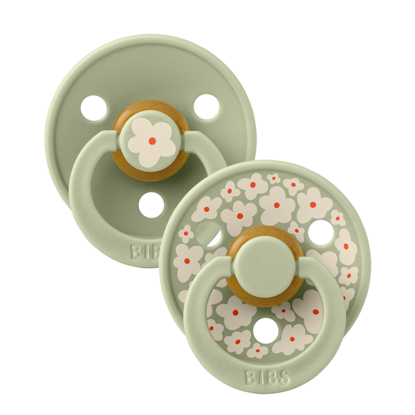 BIBS - Set 2 suzete Colour Studio Collection Flower Latex, tetina rotunda, 0 luni+-Sage - gogobaby.ro