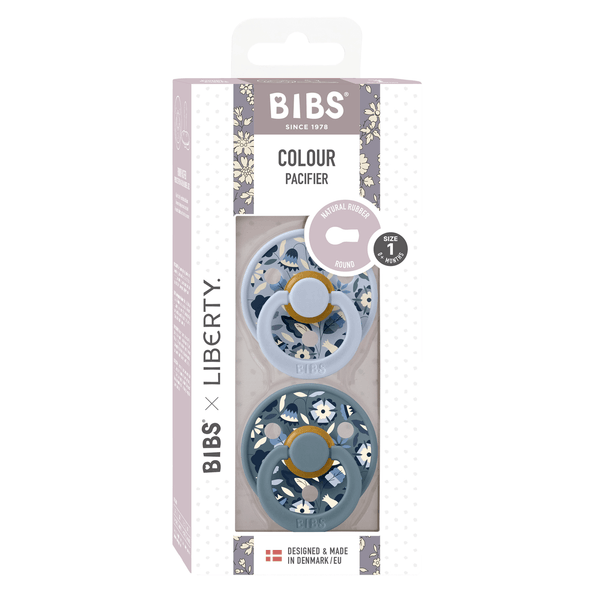 BIBS x LIBERTY - Set 2 suzete Colour Bobo Latex, tetina rotunda, 0 luni+-Dusty Blue/Petrol - gogobaby.ro
