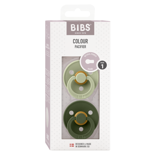 BIBS - Set 2 suzete Colour Latex, tetina rotunda, 0 luni +-Sage/Hunter Green