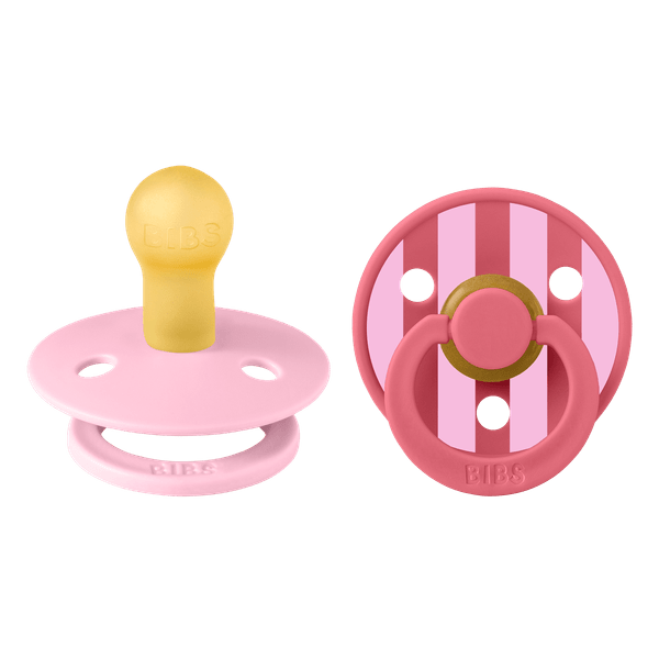 BIBS - Set 2 suzete Colour Studio Collection Stripe Latex, tetina rotunda, 0 luni+-Baby Pink