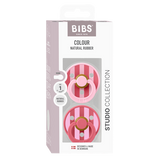 BIBS - Set 2 suzete Colour Studio Collection Stripe Latex, tetina rotunda, 0 luni+-Baby Pink