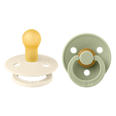 BIBS - Set 2 suzete Colour Latex, tetina rotunda, 0 luni +-Ivory/Sage