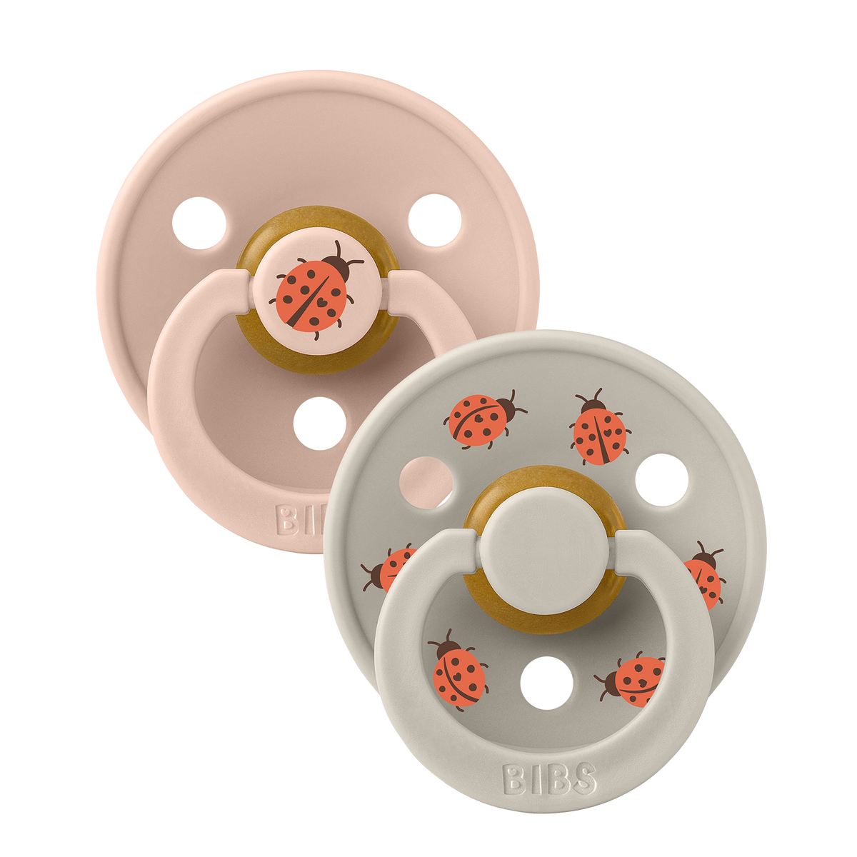 BIBS - Set 2 suzete Colour Studio Collection Ladybug Latex, tetina rotunda, 0 luni+-Blush Mix
