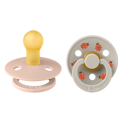 BIBS - Set 2 suzete Colour Studio Collection Ladybug Latex, tetina rotunda, 0 luni+-Blush Mix