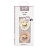 BIBS - Set 2 suzete Colour Latex, tetina rotunda, 0 luni +-Ivory/Blush