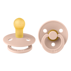 BIBS - Set 2 suzete Colour Latex, tetina rotunda, 0 luni +-Blush