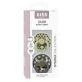 BIBS - Set 2 suzete Colour Studio Collection Polka Dots, tetina rotunda, 0 luni+-Sage/Iron
