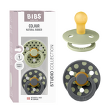 BIBS - Set 2 suzete Colour Studio Collection Polka Dots, tetina rotunda, 0 luni+-Sage/Iron