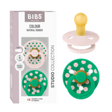 BIBS - Set 2 suzete Colour Studio Collection Polka Dots, tetina rotunda, 0 luni+-Petal/Cactus