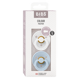 BIBS - Set 2 suzete Colour Latex, tetina rotunda, 0 luni +-White/Baby Blue
