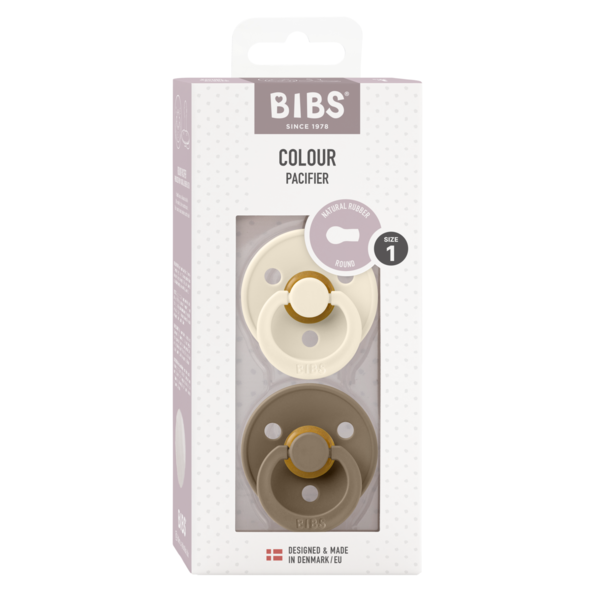 BIBS - Set 2 suzete Colour Latex, tetina rotunda, 0 luni +-Ivory/Dark Oak - gogobaby.ro