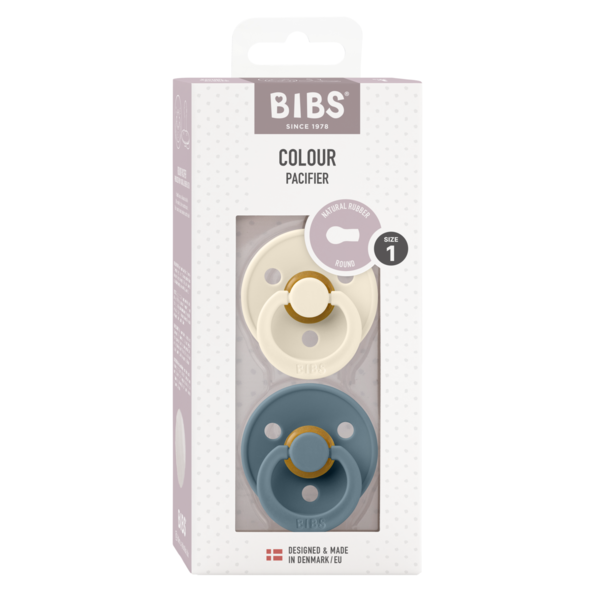 BIBS - Set 2 suzete Colour Latex, tetina rotunda, 0 luni +-Ivory/Petrol - gogobaby.ro