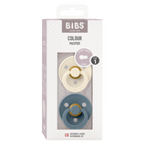 BIBS - Set 2 suzete Colour Latex, tetina rotunda, 0 luni +-Ivory/Petrol