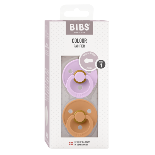BIBS - Set 2 suzete Colour Latex, tetina rotunda, 0 luni +-Violet Sky/Pumpkin - gogobaby.ro