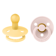 BIBS - Set 2 suzete Colour Latex, tetina rotunda, 0 luni +-Pale Butter/Petal