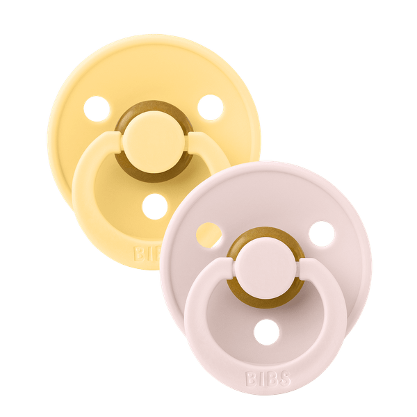 BIBS - Set 2 suzete Colour Latex, tetina rotunda, 0 luni +-Pale Butter/Petal