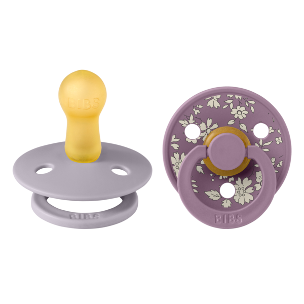 BIBS x LIBERTY - Set 2 suzete Colour Capel Latex, tetina rotunda, 6 luni+-Fossil Grey/Mauve - gogobaby.ro