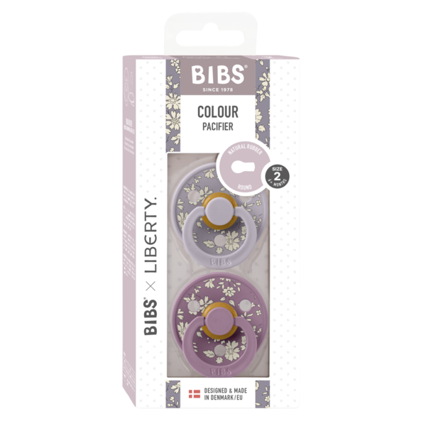 BIBS x LIBERTY - Set 2 suzete Colour Capel Latex, tetina rotunda, 6 luni+-Fossil Grey/Mauve - gogobaby.ro