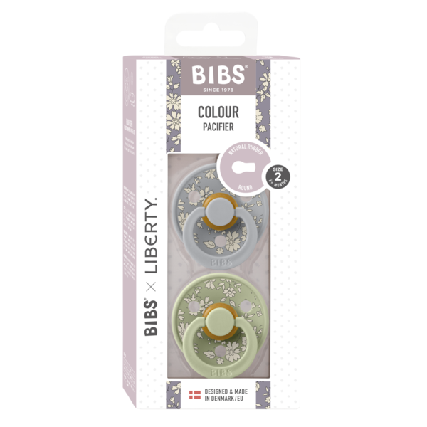 BIBS x LIBERTY - Set 2 suzete Colour Capel Latex, tetina rotunda, 6 luni+-Sage/Cloud - gogobaby.ro