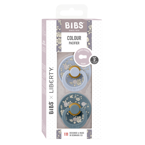 BIBS x LIBERTY - Set 2 suzete Colour Capel Latex, tetina rotunda, 6 luni+-Dusty Blue/Petrol - gogobaby.ro