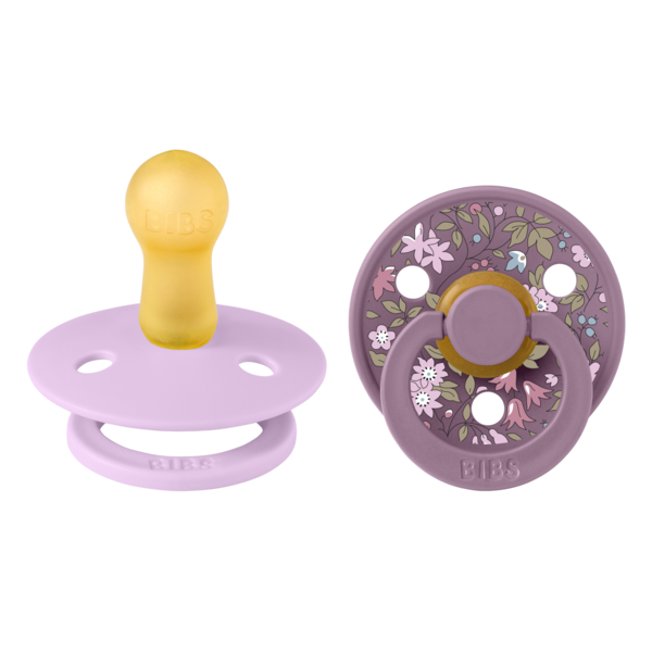 BIBS x LIBERTY - Set 2 suzete Colour Chamomile Lawn Latex, tetina rotunda, 6 luni+-Mauve/Violet Sky - gogobaby.ro