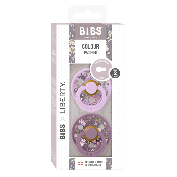 BIBS x LIBERTY - Set 2 suzete Colour Chamomile Lawn Latex, tetina rotunda, 6 luni+-Mauve/Violet Sky - gogobaby.ro