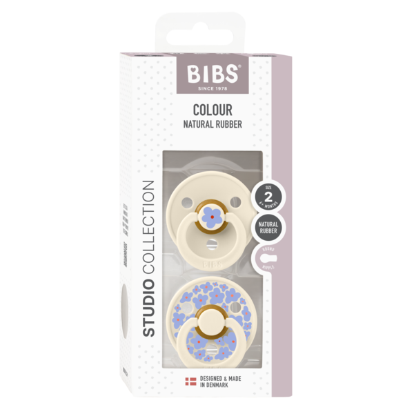 BIBS - Set 2 suzete Colour Studio Collection Flower Latex, tetina rotunda, 6 luni+-Ivory - gogobaby.ro