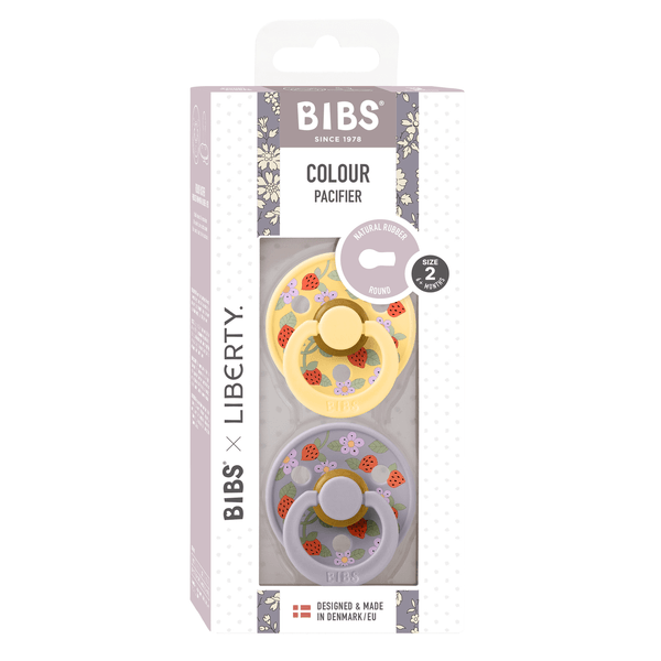 BIBS x LIBERTY - Set 2 suzete Colour Strawberries and Cream Latex, tetina rotunda, 6 luni+ - gogobaby.ro