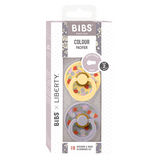 BIBS x LIBERTY - Set 2 suzete Colour Strawberries and Cream Latex, tetina rotunda, 6 luni+-Pale Butter/Fossil Grey