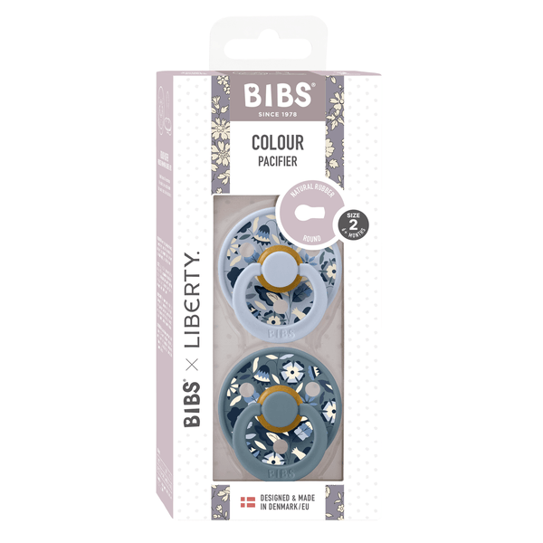 BIBS x LIBERTY - Set 2 suzete Colour Bobo Latex, tetina rotunda, 6 luni+-Dusty Blue/Petrol - gogobaby.ro