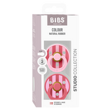 BIBS - Set 2 suzete Colour Studio Collection Stripe Latex, tetina rotunda, 6 luni+-Baby Pink