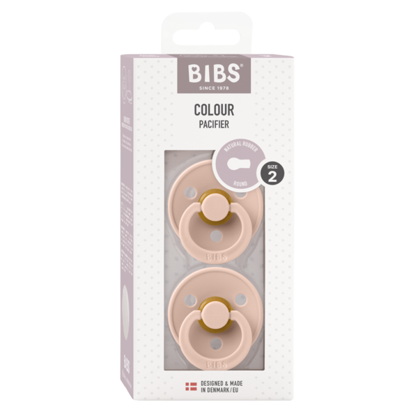 BIBS - Set 2 suzete Colour Latex, tetina rotunda, 6 luni +-Blush