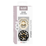BIBS - Set 2 suzete Colour Studio Collection Polka Dots, tetina rotunda, 6 luni+-Ivory/Black
