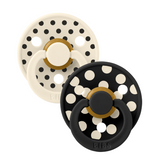 BIBS - Set 2 suzete Colour Studio Collection Polka Dots, tetina rotunda, 6 luni+-Ivory/Black