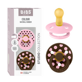 BIBS - Set 2 suzete Colour Studio Collection Polka Dots, tetina rotunda, 6 luni+-Baby Pink/Mocha
