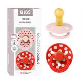 BIBS - Set 2 suzete Colour Studio Collection Polka Dots, tetina rotunda, 6 luni+-Blossom/Candy Apple