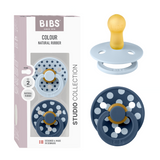 BIBS - Set 2 suzete Colour Studio Collection Polka Dots, tetina rotunda, 6 luni+-Baby Blue/Steel Blue