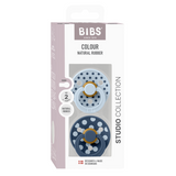 BIBS - Set 2 suzete Colour Studio Collection Polka Dots, tetina rotunda, 6 luni+-Baby Blue/Steel Blue