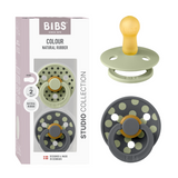 BIBS - Set 2 suzete Colour Studio Collection Polka Dots, tetina rotunda, 6 luni+-Sage/Iron