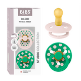 BIBS - Set 2 suzete Colour Studio Collection Polka Dots, tetina rotunda, 6 luni+-Petal/Cactus