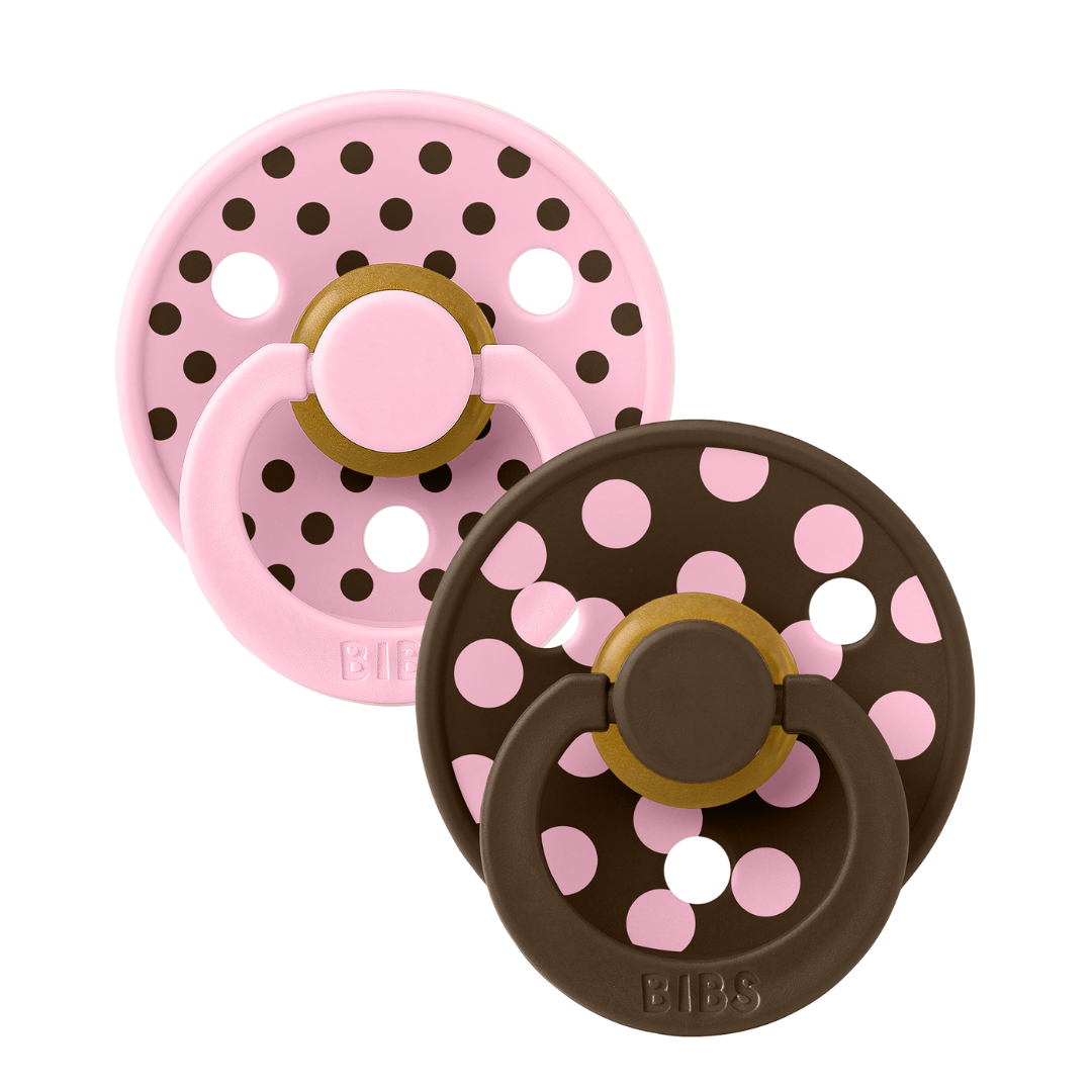 BIBS - Set 2 suzete Colour Studio Collection Polka Dots, tetina rotunda, 6 luni+-Baby Pink/Mocha