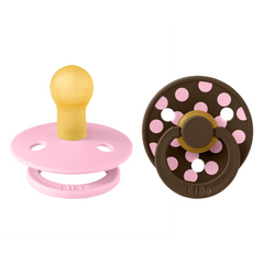 BIBS - Set 2 suzete Colour Studio Collection Polka Dots, tetina rotunda, 6 luni+-Baby Pink/Mocha