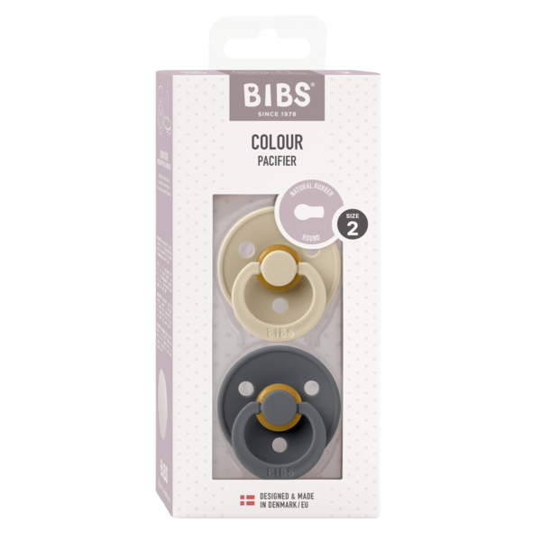 BIBS - Set 2 suzete Colour Latex, tetina rotunda, 6 luni +-Vanilla/Iron - gogobaby.ro